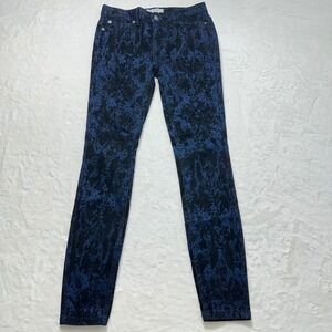 Free People Snakeskin Print Velvet Skinny‎ Jeans Size 24 Blue Black Denim Pants